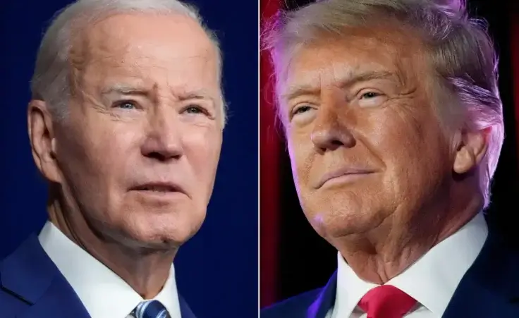 In this combination of photos, President Joe Biden speaks on Aug. 10, 2023, in Salt Lake City, left, and former President Donald Trump speaks on July 8, 2023, in Las Vegas. The U.S. presidential campaign moves closer to a Donald Trump-Joe Biden rematch for tomorrow's presidential debate. (AP Photo)