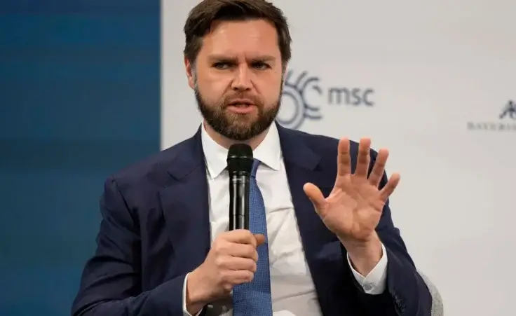 U.S. Sen. J. D. Vance speaks at the Munich Security Conference at the Bayerischer Hof Hotel in Munich, Germany, Sunday, Feb. 18, 2024. (AP Photo/Matthias Schrader) Vance has been nominated to run as Donald Trump's vice president.