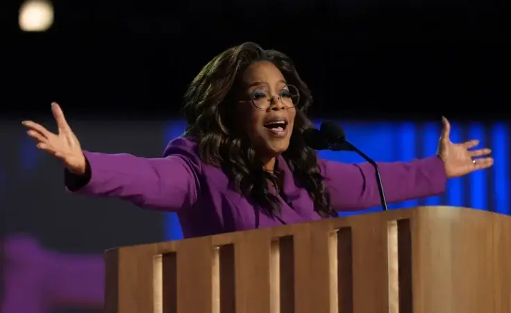 Oprah Winfrey speaks during the Democratic National Convention Wednesday, Aug. 21, 2024, in Chicago. (AP Photo/Erin Hooley)