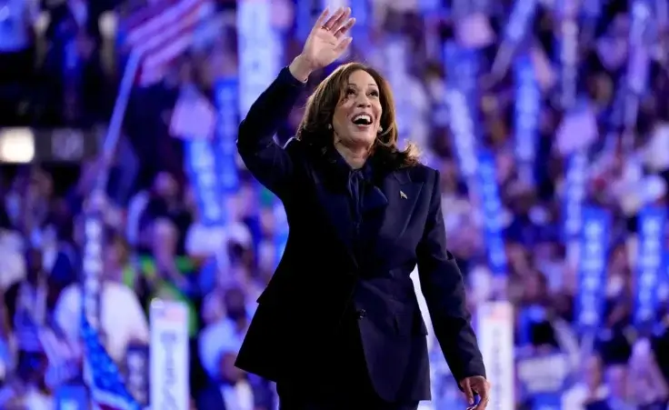 Democratic presidential nominee Vice President Kamala Harris during the Democratic National Convention Thursday, Aug. 22, 2024, in Chicago. (AP Photo/Jacquelyn Martin)