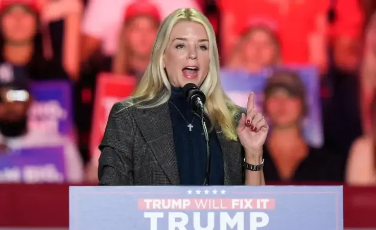 Former Florida Attorney General Pam Bondi, speaks before Republican presidential nominee former President Donald Trump arrives to speak at a campaign rally at First Horizon Coliseum, Saturday, Nov. 2, 2024, in Greensboro, NC. (AP Photo/Alex Brandon)