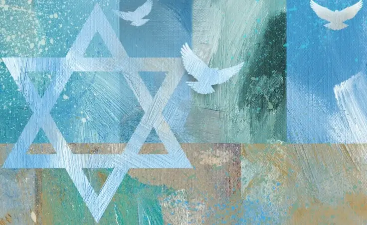 Graphic abstract Star of David background with three doves. By gdarts/stock.adobe.com.