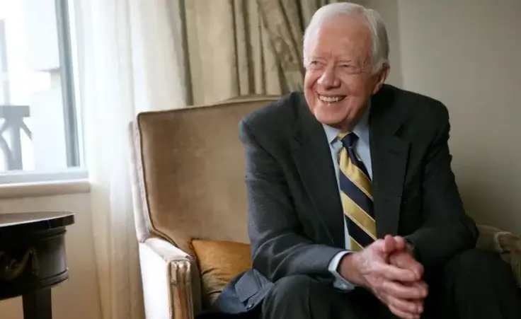 Former U.S. President Jimmy Carter smiles during an interview in New York, Monday, Jan. 26, 2009. (AP Photo/Diane Bondareff)