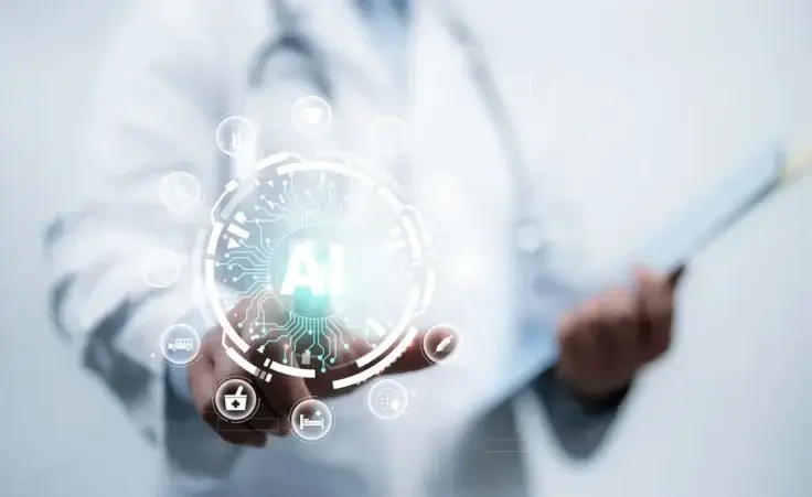 Doctor interacts with an advanced AI interface, highlighting the role of artificial intelligence in enhancing medical diagnostics and patient outcomes. By Toowongsa/stock.adobe.com