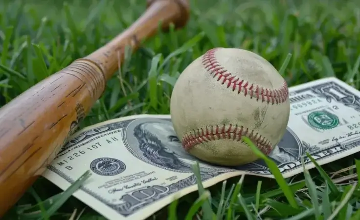 A baseball and a bat resting on the lawn, perfect for a game or practice By Fotograf/stock.adobe.com